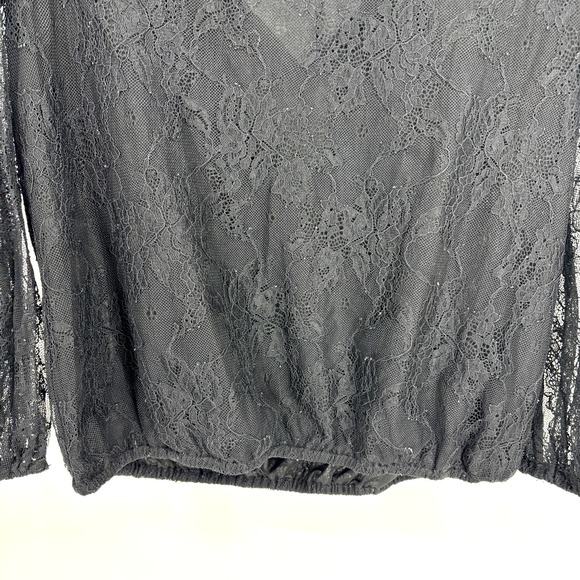 Alice + Olivia Womens Lace Long Sleeves Cropped Blouse Black Tie Back Size Small - Picture 3 of 9